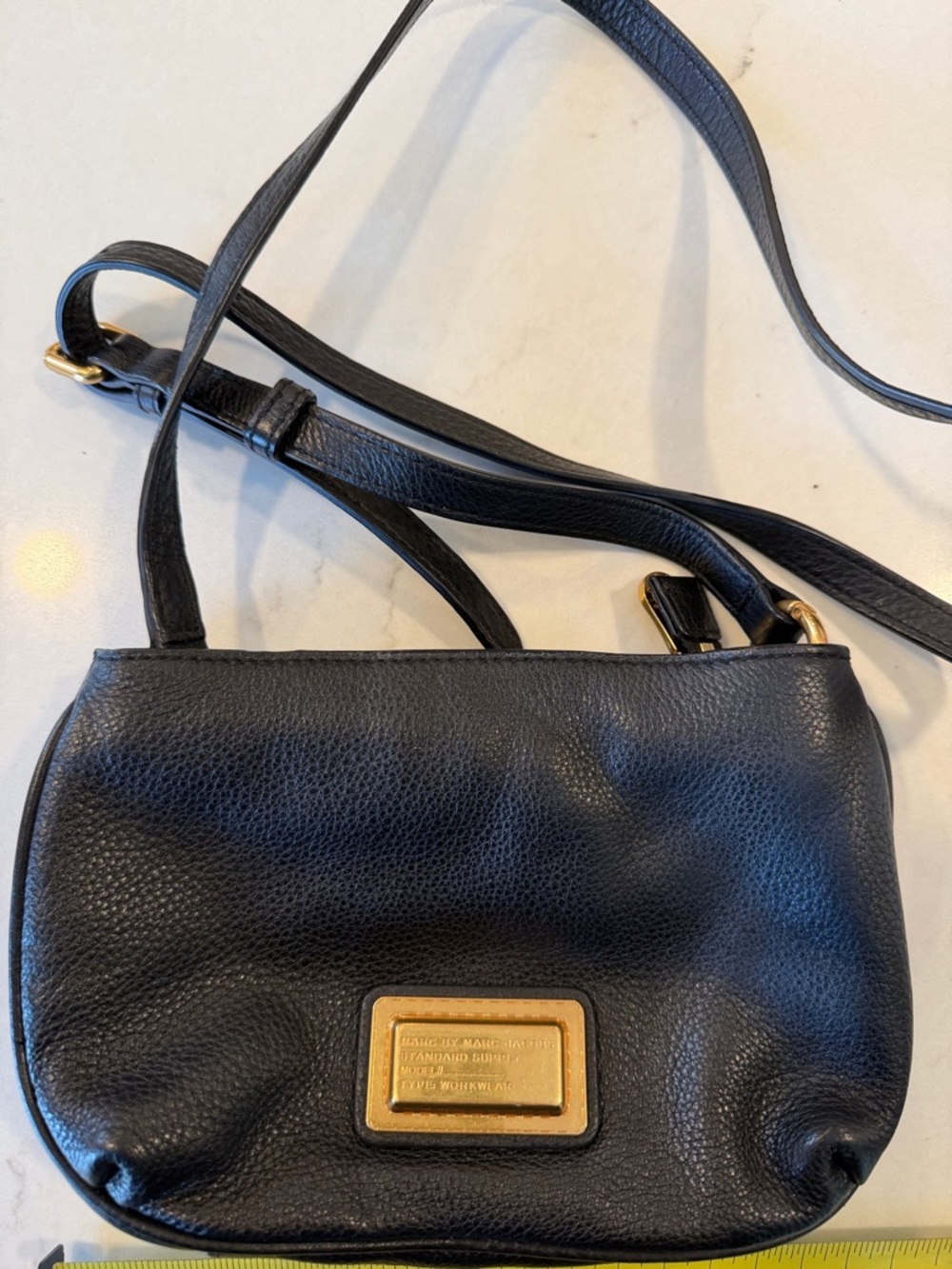 Marc By Marc Jacobs Black Leather Crossbody with Gold Plaque